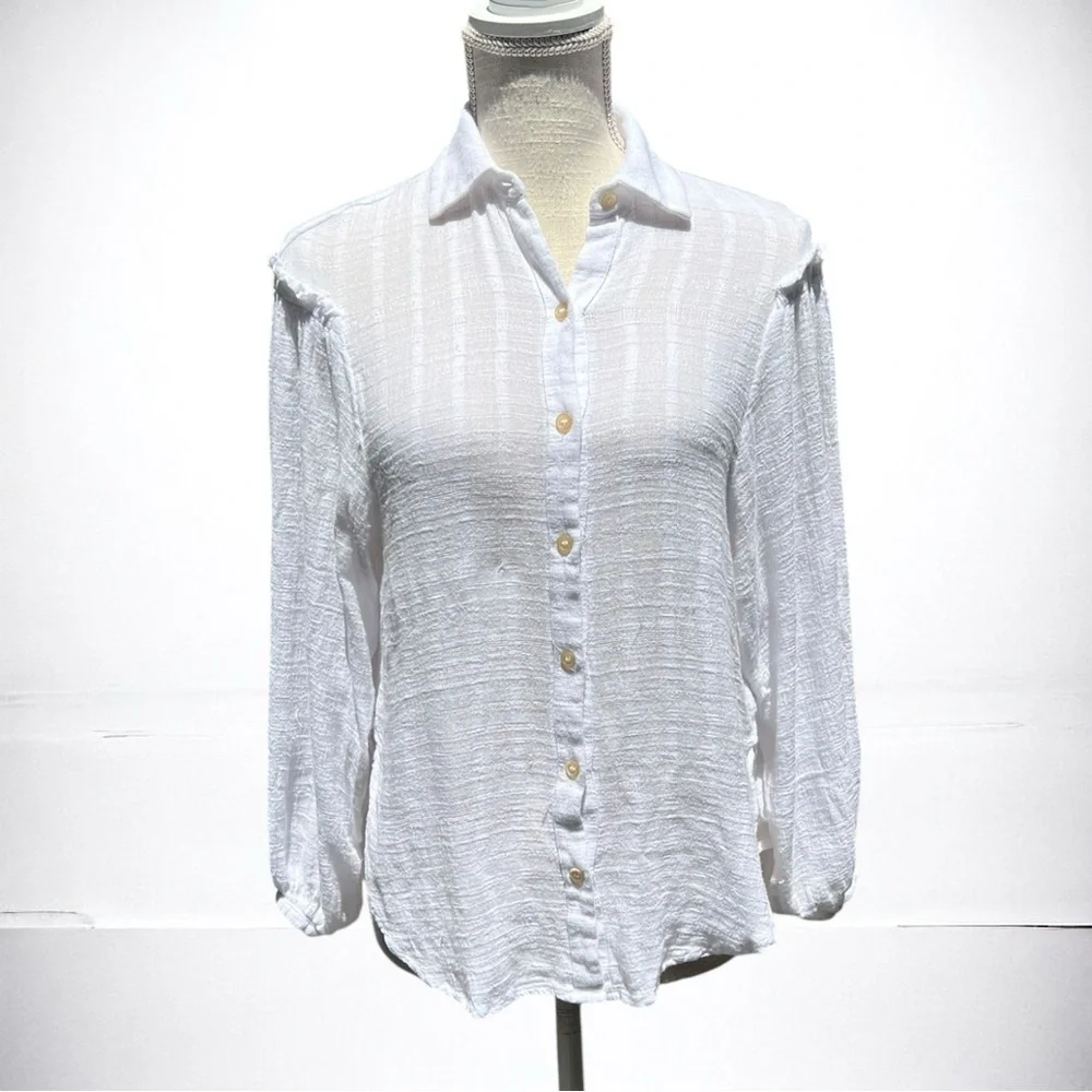 🌻Free People Headed The Highlands Button Down White Shirt Blouse